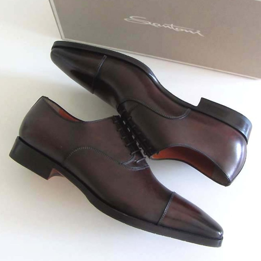 SANTONI Fatte A Mano brown cap-toe shoes 9 F 10 US - Picture 7 of 8
